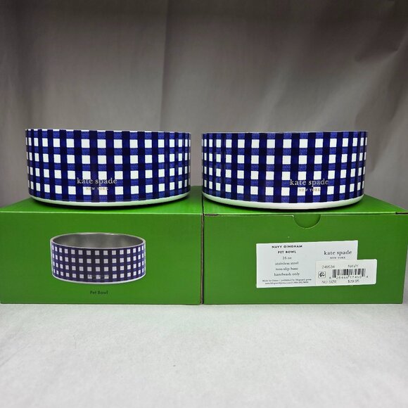 Kate Spade Other - NWT Kate Spade Navy Gingham Dog Cat Pet Food Bowls 16 oz Pair